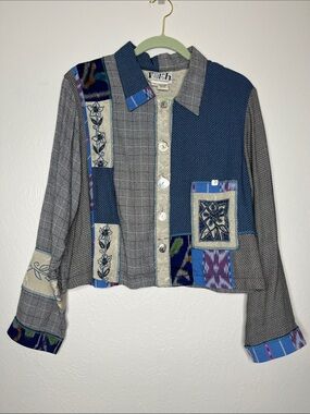 90s Vintage Faith by Celia Forrester Patchwork Blouse - Size M Art to Wear Boho